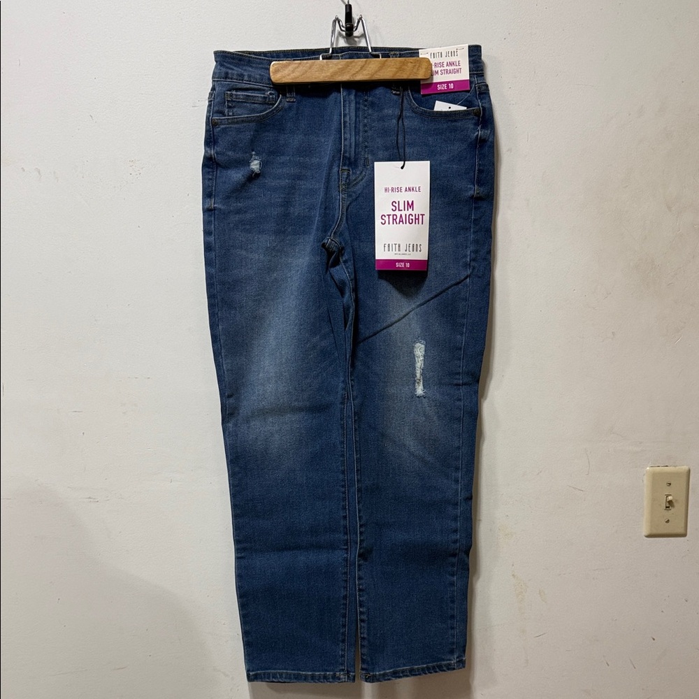 Hi-Rise Ankle Slim Straight Jeans - Blue